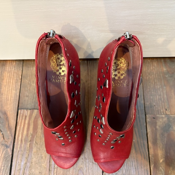 5 Vince Camuto Red Studded Peep Toe Booties - Picture 3 of 5